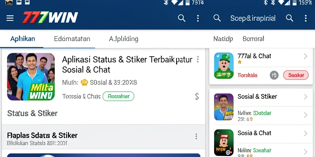 Tampilan antarmuka aplikasi Status & Stiker 777WIN yang user-friendly.