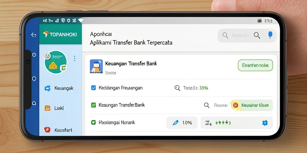 Screenshot aplikasi TOPANHOKI menampilkan antarmuka Transfer Bank yang mudah digunakan.