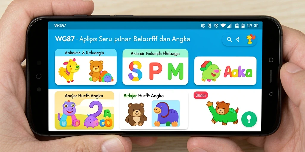 Screenshot antarmuka menarik dari aplikasi Belajar Huruf Angka.